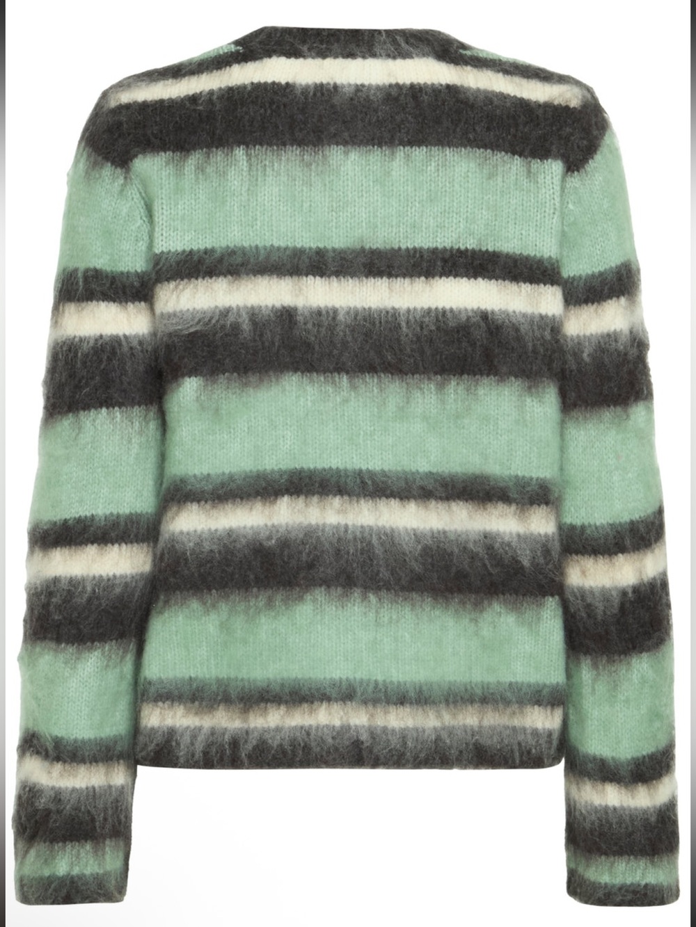 B.young BYOSA Blue Surf Mix Mint, Gray & Cream Striped Fuzzy Crew Sweater NWT S